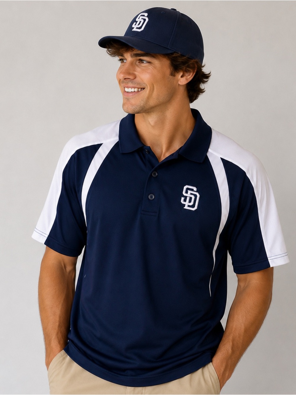 Majestic San Diego Padres MLB Cool Base Polo Shirt Men's Size L Navy/White